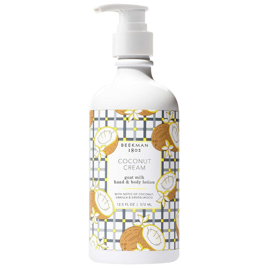 Beekman 1802 Coconut Cream Goat Milk Body Lotion - Scented - 12.5 oz - Hydrating & Moisturizing with Shea Butter - for Sensitive Skin - Cruelty Free - Packaging May Vary - Pump Included, Ready for Use