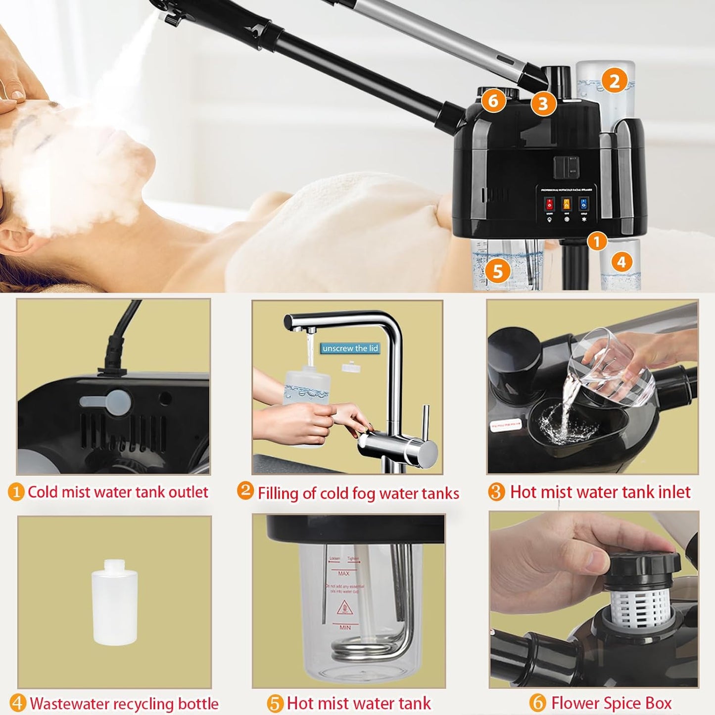 Professional Facial Steamer with Hot and Cold Mist Face Steamer with Wheels for Home Use or Beauty Spa Deep Cleansing and Hydration