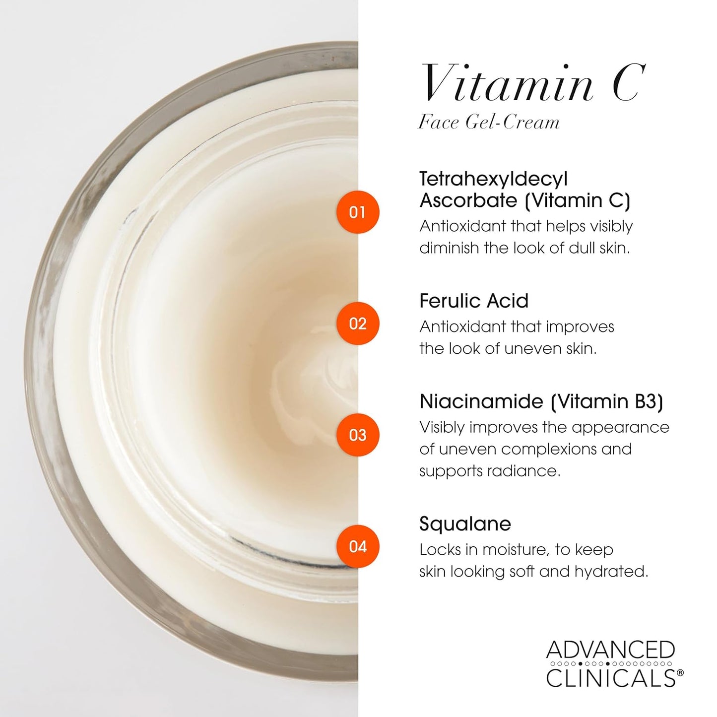Advanced Clinicals Brightening Vitamin C Face Cream Gel With Niacinamide + Hyaluronic Acid | Vitamin C Moisturizer Lotion For Face Visibly Diminishes Look Of Dark Spots & Uneven Skin Tone, 2.5 Fl Oz