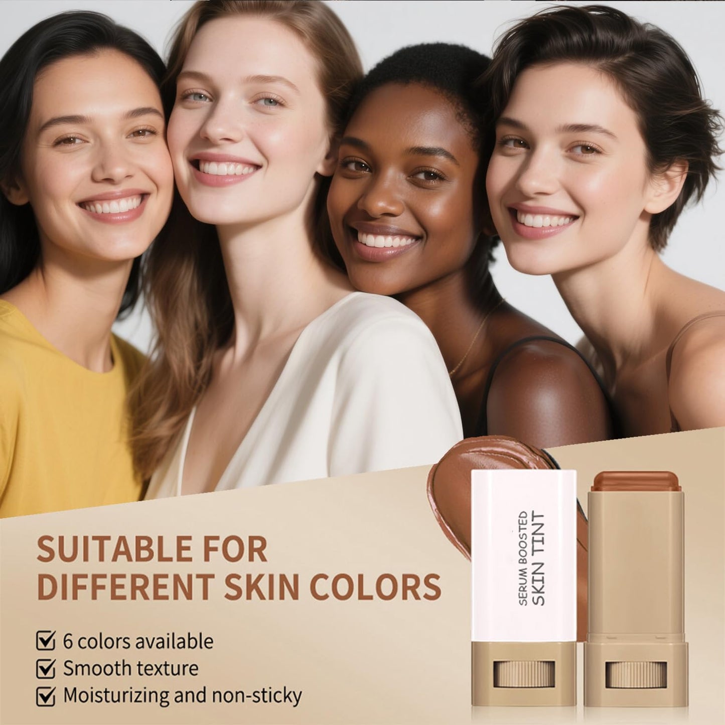 Foundation Stick - Skin Tint & Contour Stick, Serum-Boosted Beauty Balm, Buildable Coverage, Natural Finish, Long-Lasting Wear, For Many Skin Tones (02#)