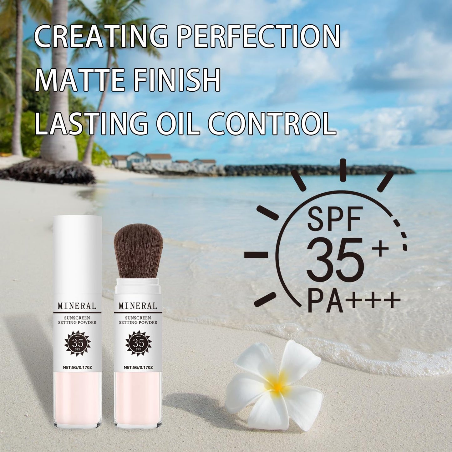 Sunscreen Setting Powder SPF 35, Mineral Brush Powder for Face & Scalp, Oil Control Natural Matte Finish Loose Powder Translucent Lasting Lightweight Breathable for All Skin (04# Pink Complexion)