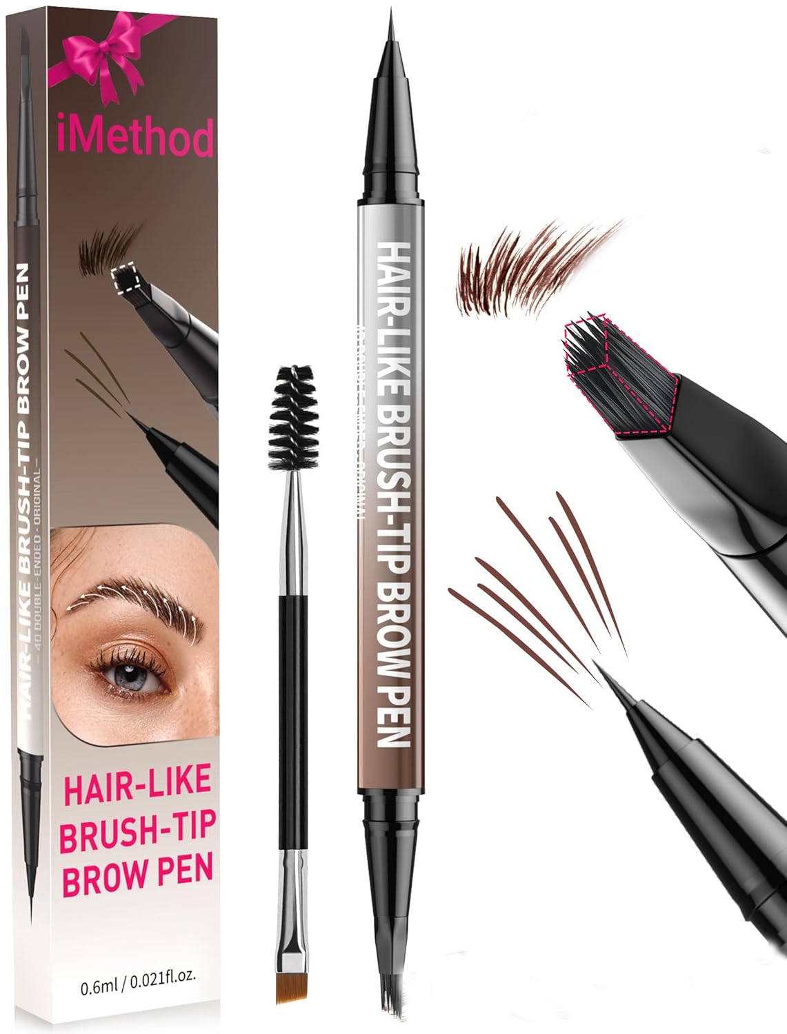 iMethod Eyebrow Pen - Eyebrow Pencil,2-in-1 Eyeliner Dual-Ended Microblading Eyebrow Pencil Long Lasting Waterproof Hair-Like Brow Pencil,with Eyebrow Brush,Eyebrow Pencils for Women,Reddish Brown