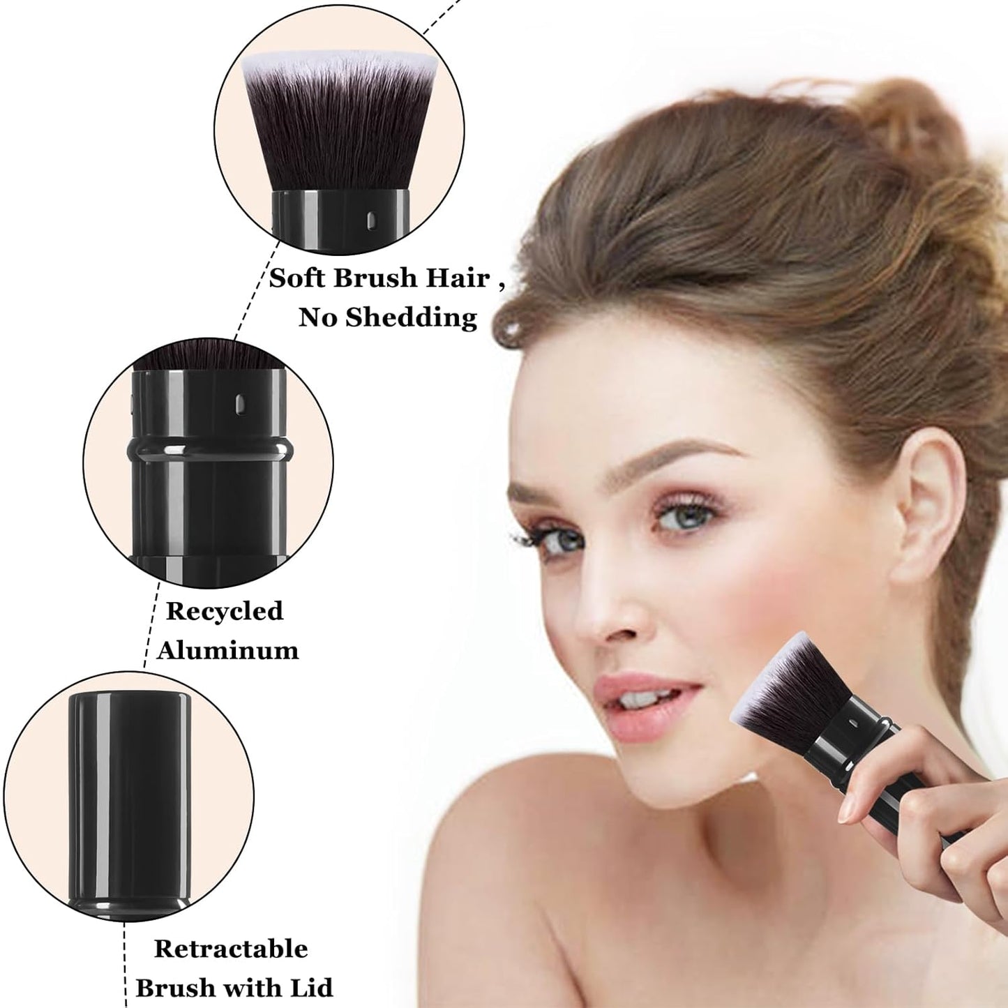 Makeup Brush, Retractable Travel Kabuki Powder Foundation Makeup Brush Face Blush Brushes for Blending Liquid, Flawless Cosmetics, Bronzer, Buffing, Sunscreen,