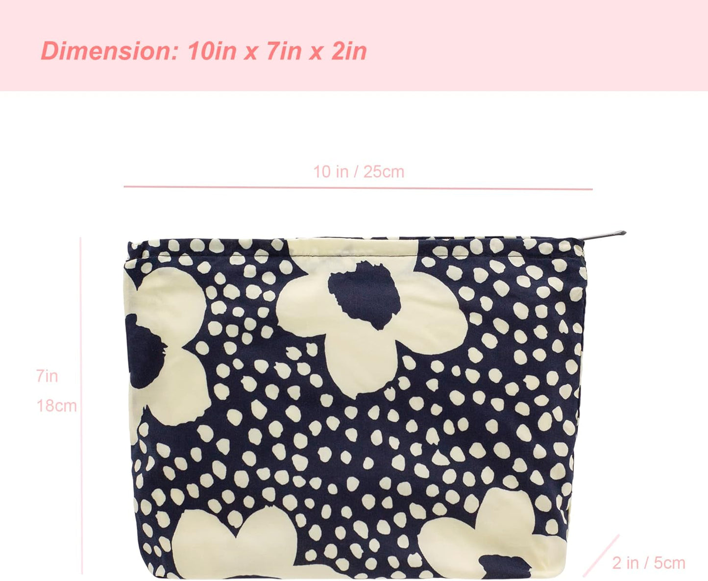 PAZIMIIK Floral Makeup Bag Large Cotton Zipper Pouch for Purse Travel Canvas Make Up Organizer for Women Cosmetic,Floral Navy Blue