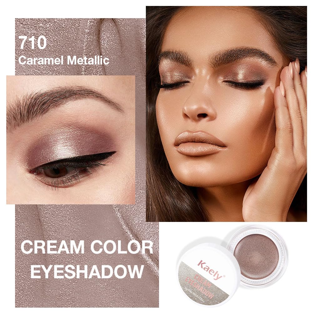 Kaely Single Cream Eyeshadow Pot, Caramel Metallic Eye Shadow for Older Women High Pigmented Waterproof, Natural Eyeshadow Palette Makeup Brightener, sombras en crema para ojos, Blendable, 710