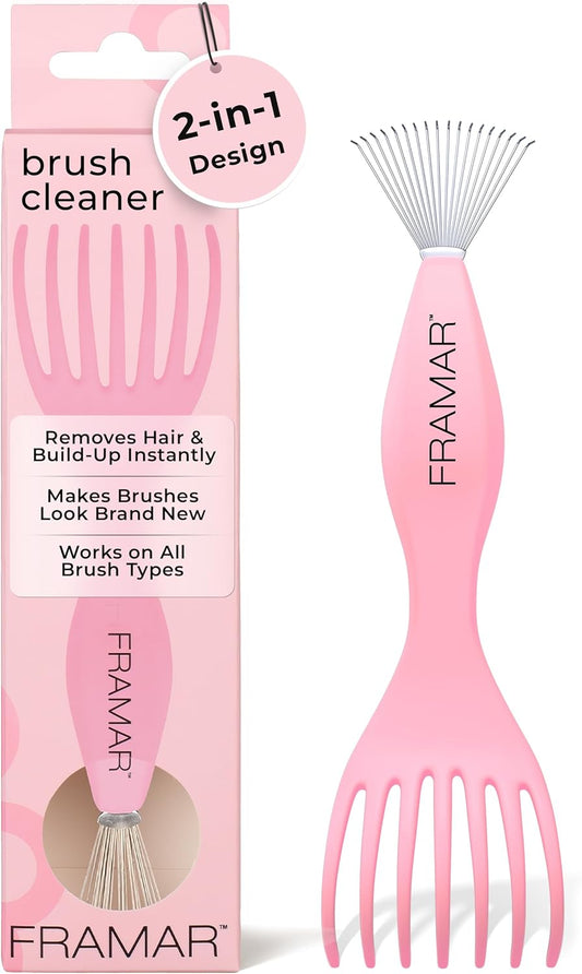 FRAMAR Premium Hair Brush Cleaner Tool – Hairbrush Cleaner Tool, Brush Cleaner Tool for All Types, Comb Cleaner – 2 in 1 Design Removes Hair & Build up Instantly – Pink