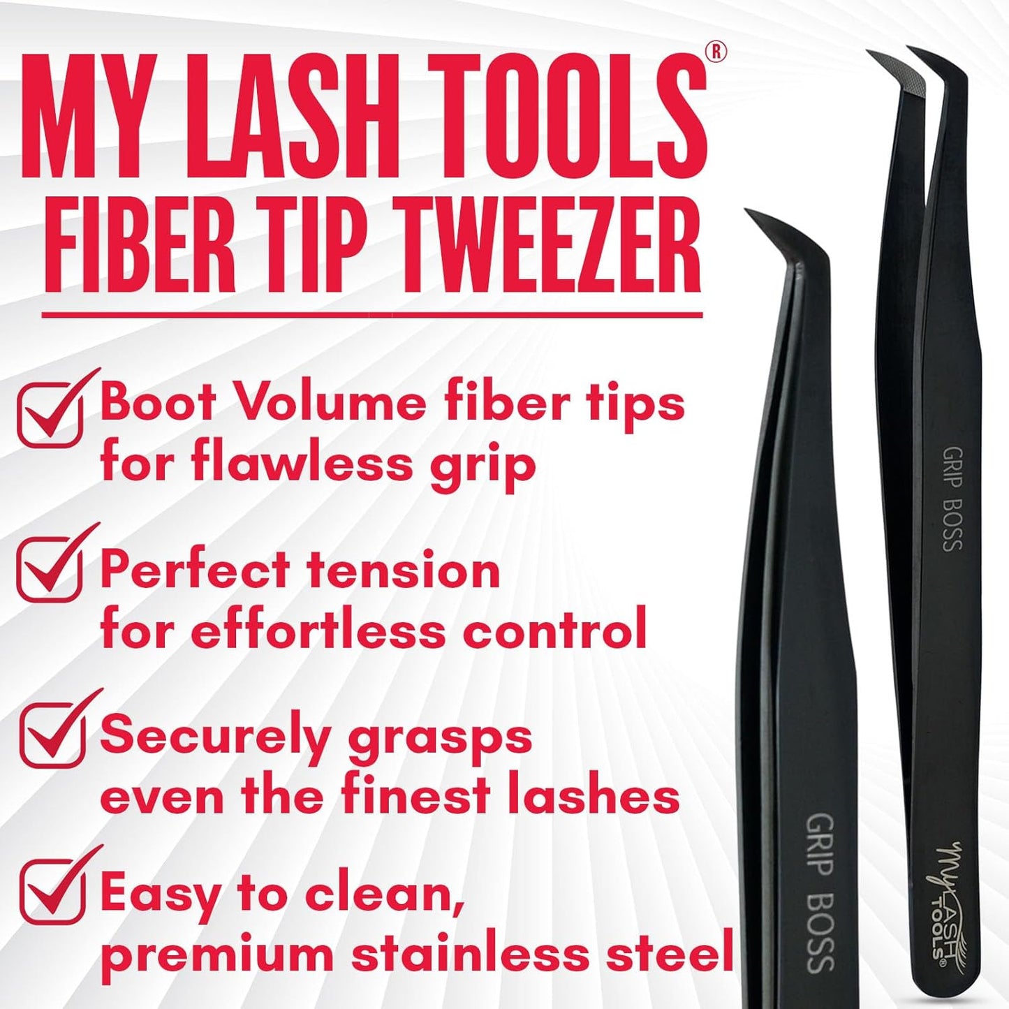 Mega Boot Volume Fiber Tip Lash Tweezer – GRIP BOSS, Non Slip Soft Grip, Professional Volume Eyelash Extension Tweezers, Lash Artist Tool (Black)