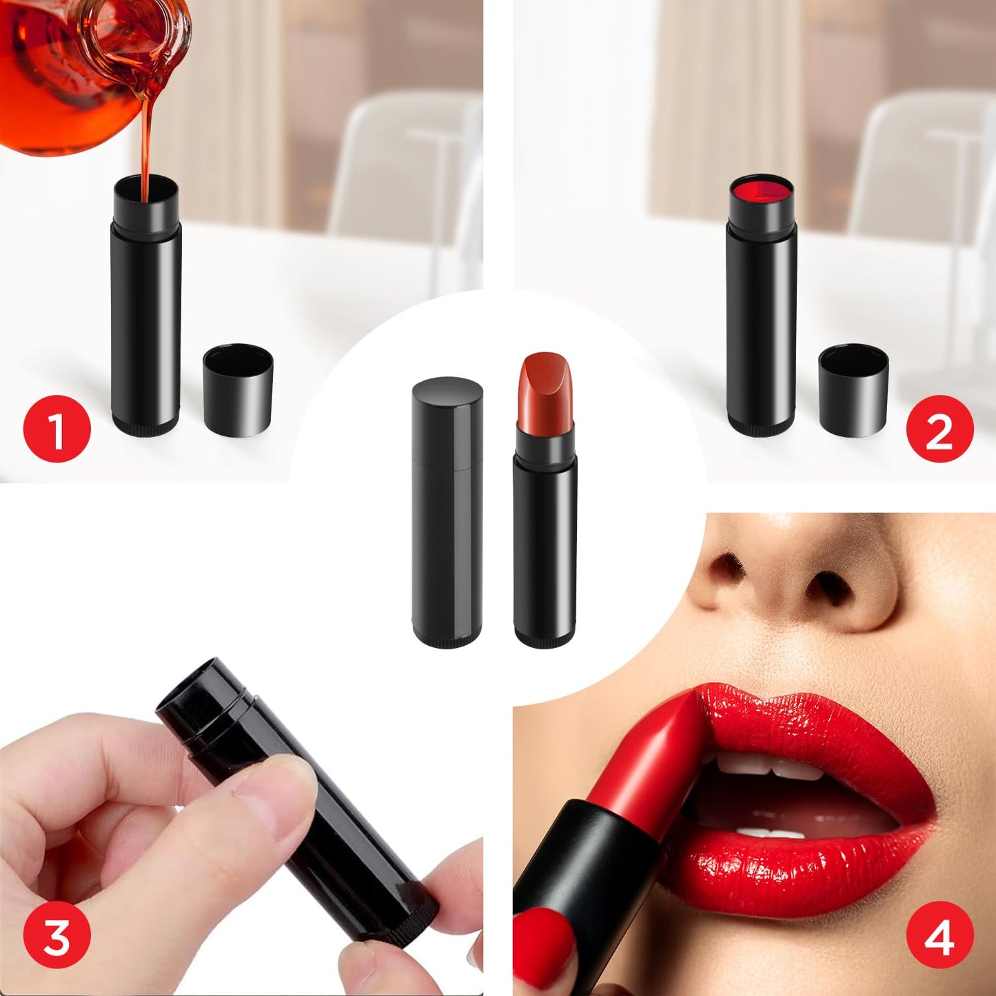 25PCS 5.5g Empty Lip Balm Tubes, Plastic Lip Balm Gloss Containers, Refillable Rotatable Deodorant Containers for DIY Lip Gloss Balm, Lipsticks, Solid Perfume, Black