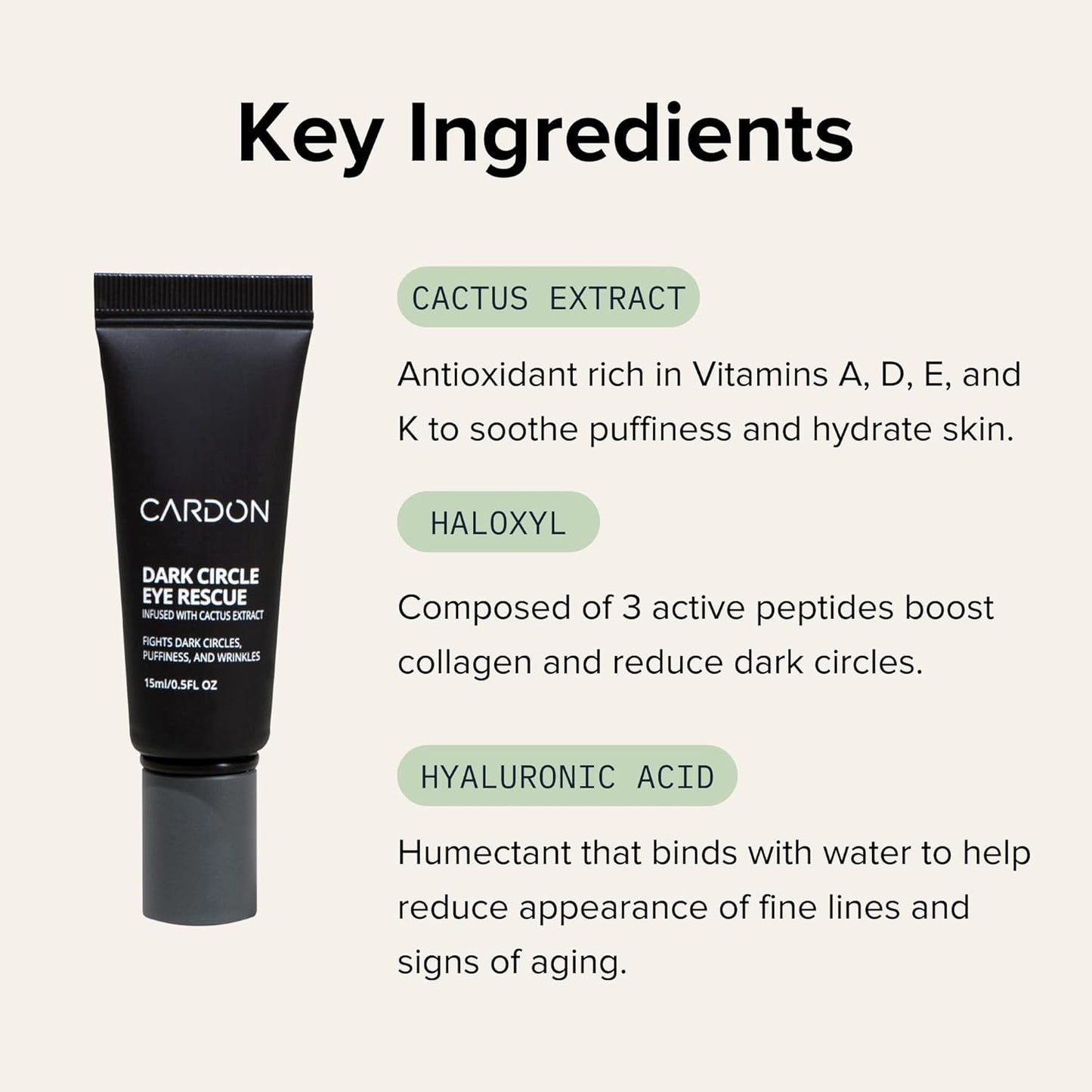 Cardon | Dark Circle Rescue for Men and Women | Under Eye Roller Eye Stick Massager for Puffy Eyes, Dark Circles, Bags, Wrinkles | Made with Peptides, Niacinamide, Hyaluronic Acid