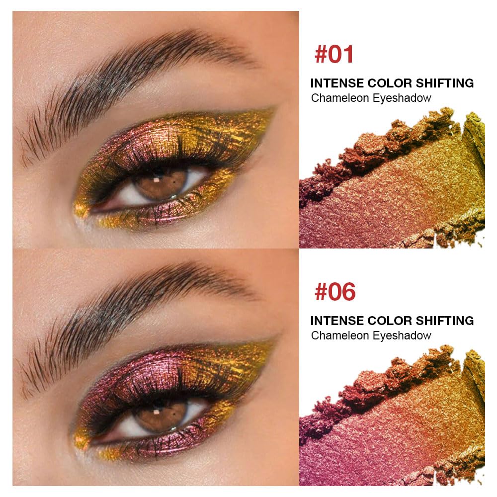 evpct 2Pcs Rose Red Gold Shimmer Glitter Sparkle Chameleon Duo Chrome Multichrome Iridescent festival Eyeshadow Palette, Loose Glitter Gothic Single Mini Eye Shadow Palette Makeup for Older Women