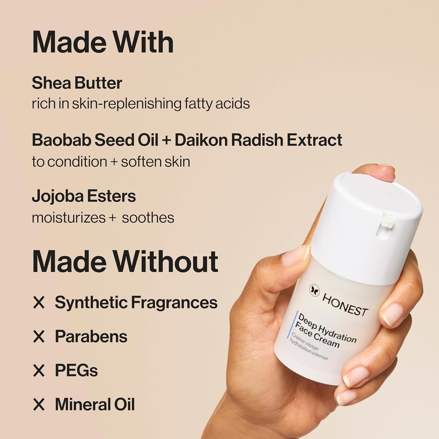 Honest Beauty Deep Hydration Face Cream for Dry Skin | Hydrates + Supports Natural Moisture Barrier | Hypoallergenic + Gentle for Sensitive Skin | 1.7 fl oz