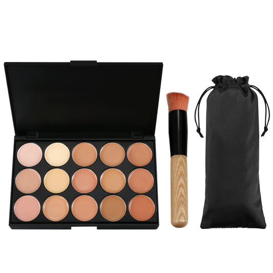 15 Colors Contour Palette Kit: Cream Concealer Palette Face Makeup Foundation Kit Contour Palette with Brush for Professional and Daily Use