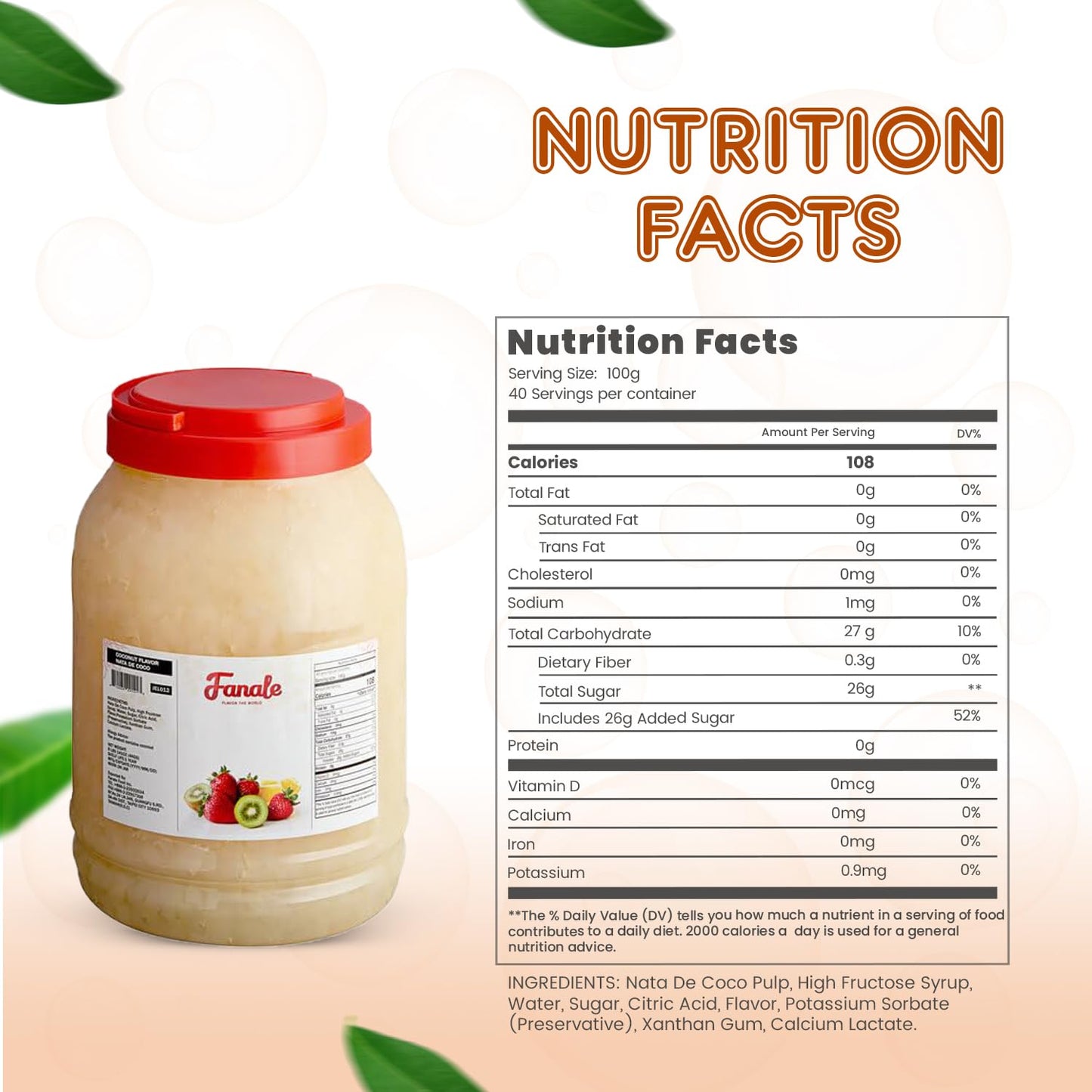 New Fanale Coconut Jelly Topping nata de coco for Boba Tea | Ice Cream | Yogurt | Smoothie | Milk Tea | Desserts (Coconut, 8.3 lb)