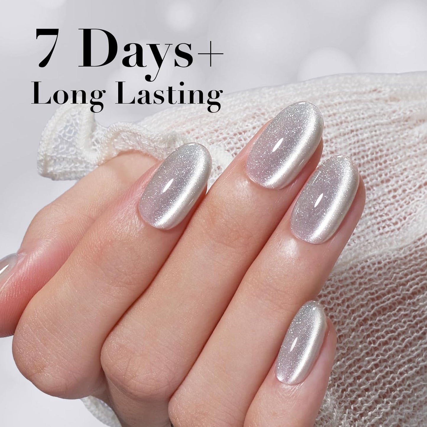 AZUREBEAUTY Cat Eye Nail Polish Fast Drying Silvery Glitter Nail Polish Moonlight Natural Glassy Shine Salon Quality for Women Girl Gifts