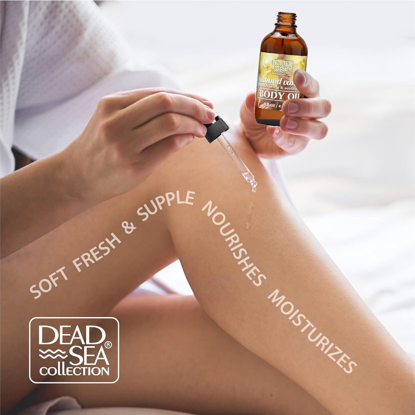 Dead Sea Collection Body Oil with Almond & Vanilla-Dry Skin Moisturizer and Hydrating Massage - Nourishing Bath Oil - Increase Skin Elasticity and Provide Anti-Aging Support for your Body (4 fl.oz)