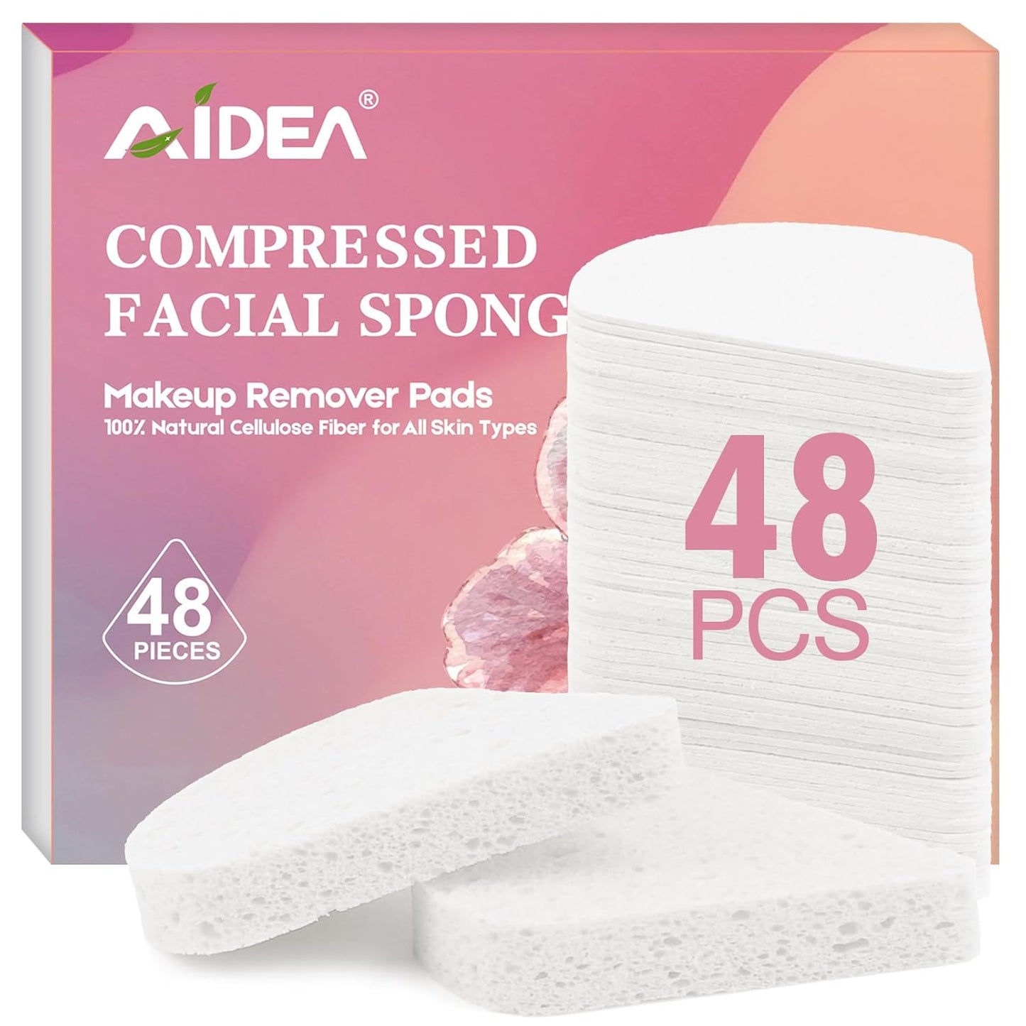 AIDEA 48Count Compressed Facial Sponges White, Reusable Makeup Remover Pads, Travel Essentials, Face Cleansing Pads, Natural Cellulose Cosmetic Spa Sponges for Facial Cleansing, Exfoliating