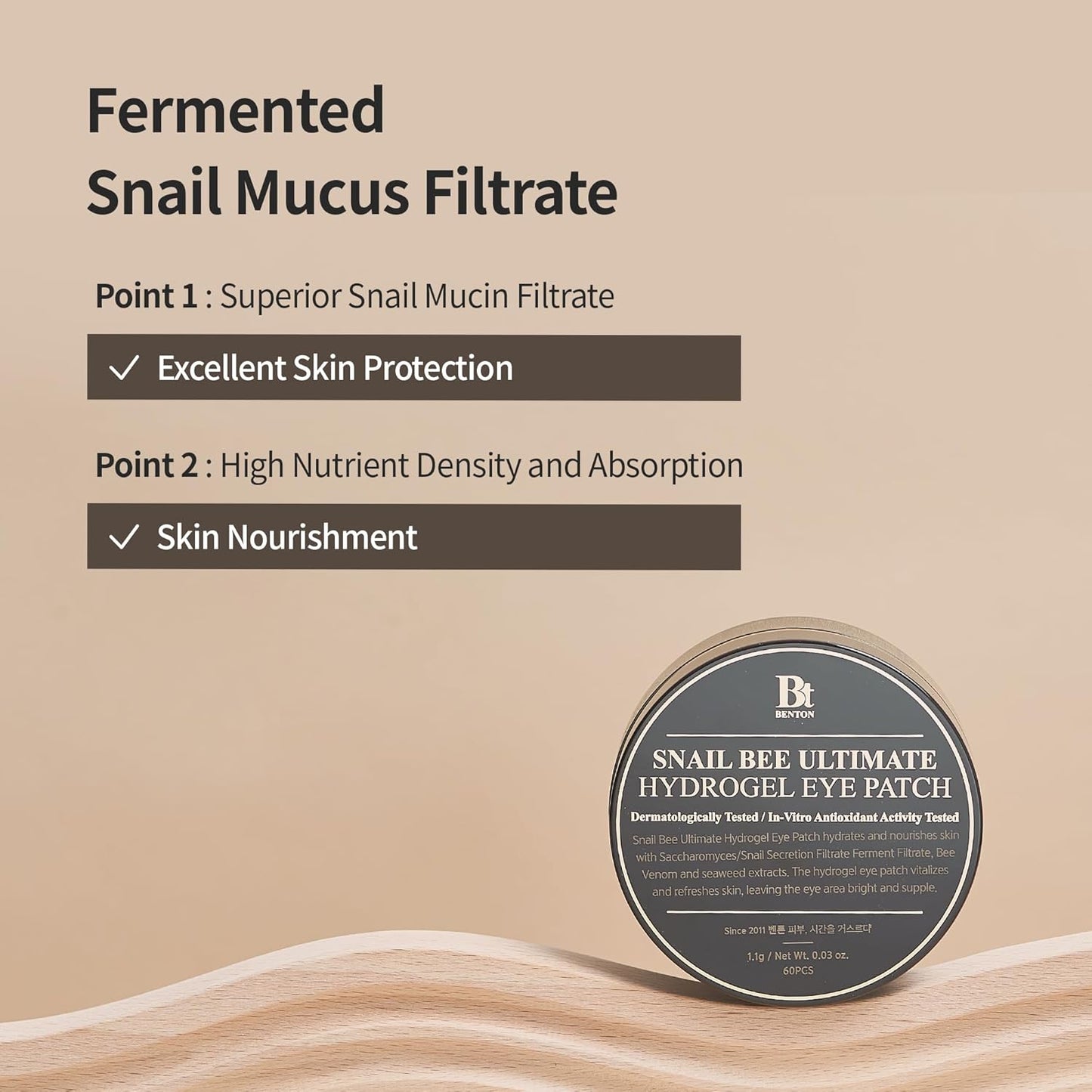 BENTON Snail Bee Ultimate Hydrogel Eye Patch (60pcs) - Hydrating Eye Patches | Snail Mucin Eye Patches | Reusable Eye Patches | Cooling Eye Patches