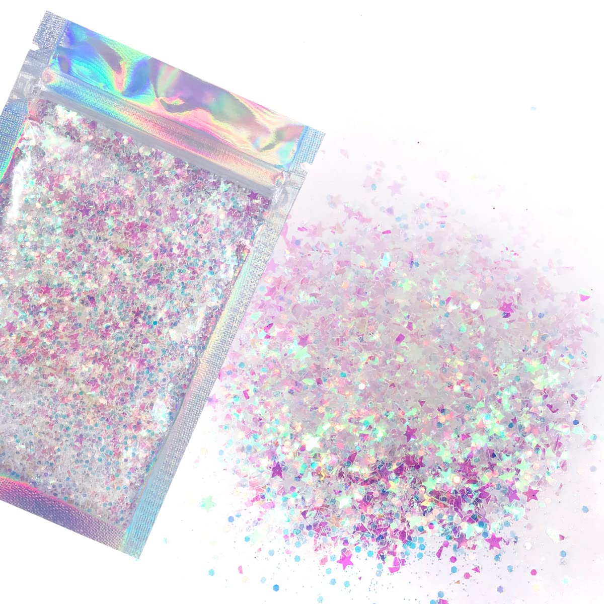Iridescent Body Glitter - 15g Chunky Holographic Face, Hair, and Eye Glitter - Rave and Festival Accessories - Cosmetic Makeup Loose Set