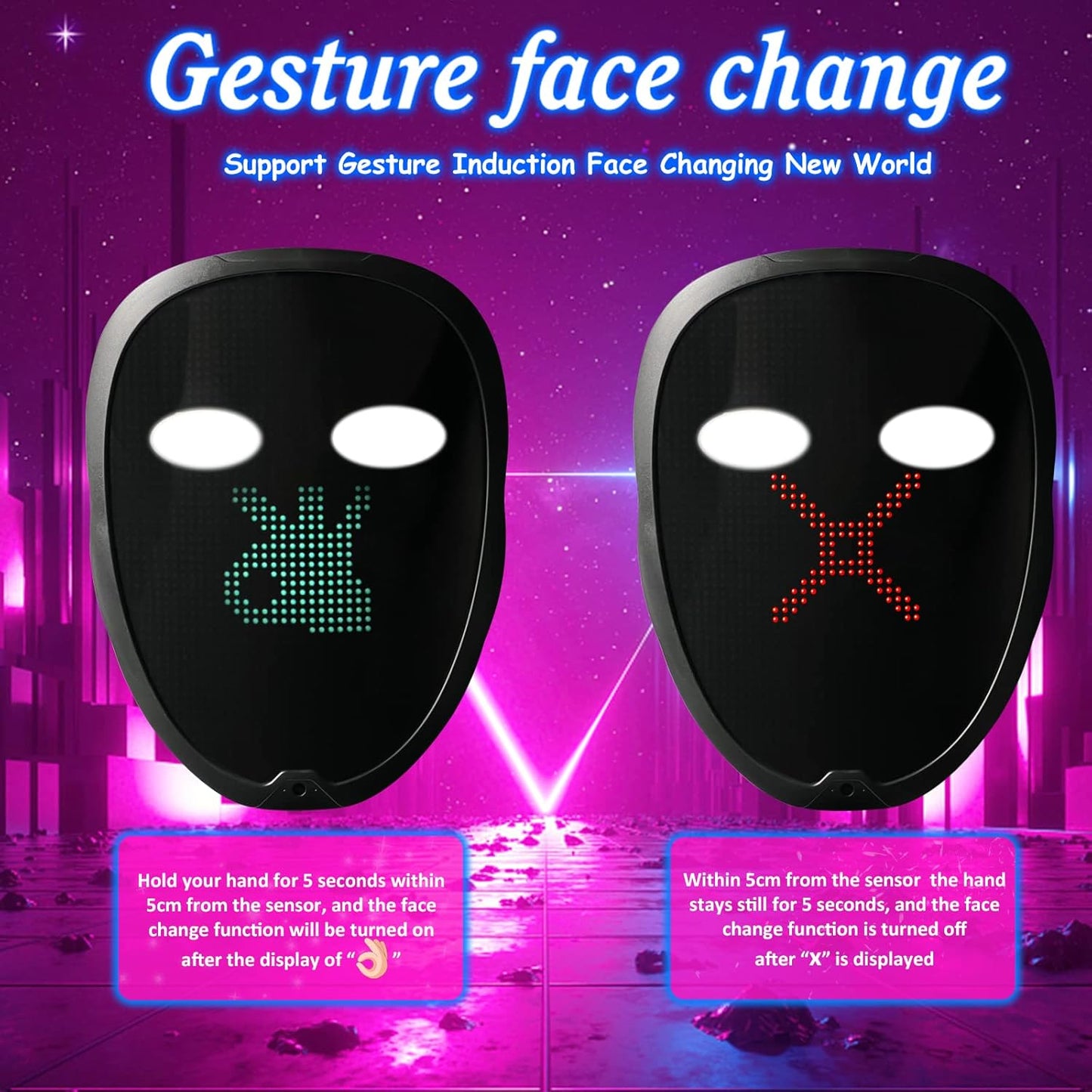 Depointer Life 2023 New Led Mask with Rechargeable Bluetooth-compatible App Controlled, Customizable Shining Mask, LED Lighted Face Transforming Masks For unisex-Adult