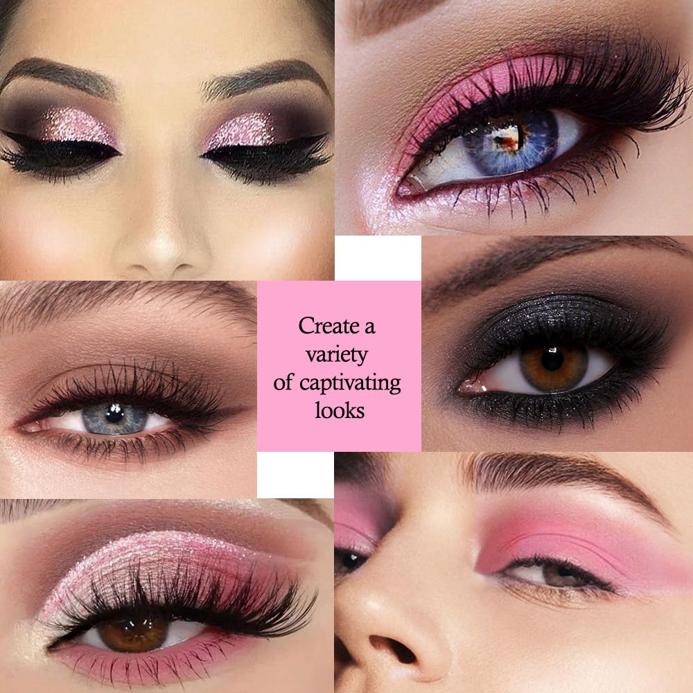 5 Colors Highlight Pink-Purple Eyeshadow Palette with Mirror, Pearl White Silver Brown Nude Rose Gold Glitter Shimmer Palette, Cruelty-Free, Vegan Formula, Matte Eyeshadow for Professional Makeup