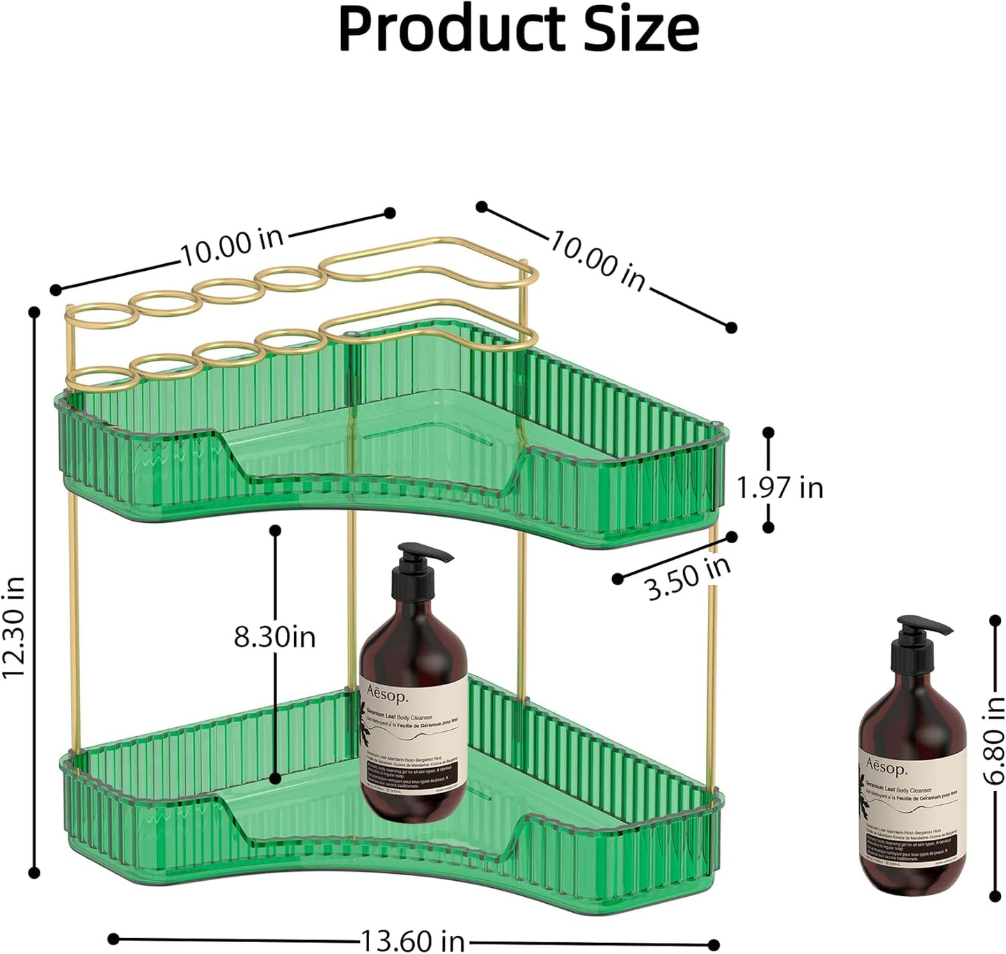 2 Tier Corner Bathroom Organizer Countertop, Vanity Makeup Organizer with Brush Holder, Space-Saving Skincare Storage Corner Shelf for Bathroom, Dressing Table, Kitchen