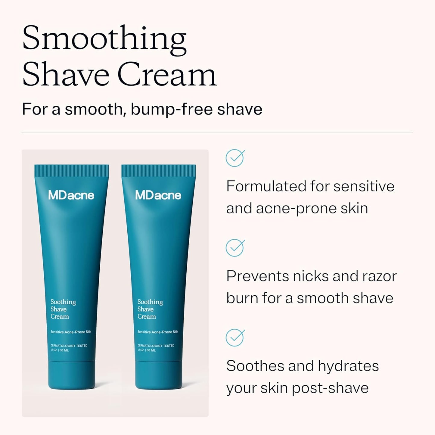 MDacne Shaving Cream for Acne-Prone Skin, 2-Pack - Oil-Free, Eliminates Razor Burn, Cuts & Infections - Reduce Skin Irritation & Prevent Shave Bumps & Nicks - Vegan, Paraben-Free & Cruelty-Free