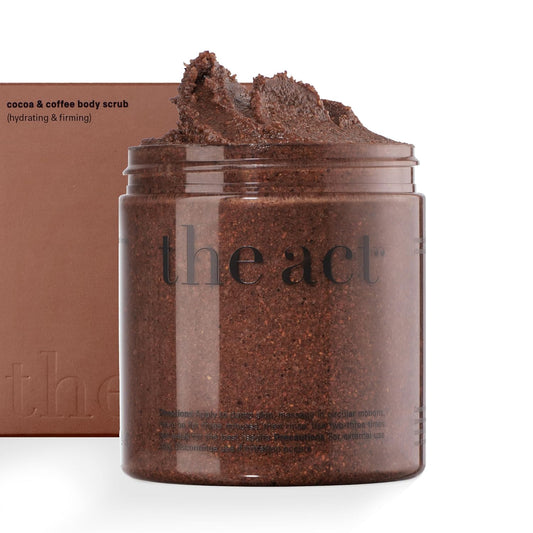 THE ACT Coffee Body Scrub with Salt & Cocoa – Exfoliating Scrub for Cellulite, Stretch Marks, Ingrown Hair – Organic Moisturizing Body Scrub with Vitamin E & Menthol – Gift for Women & Men, 10.58 Oz