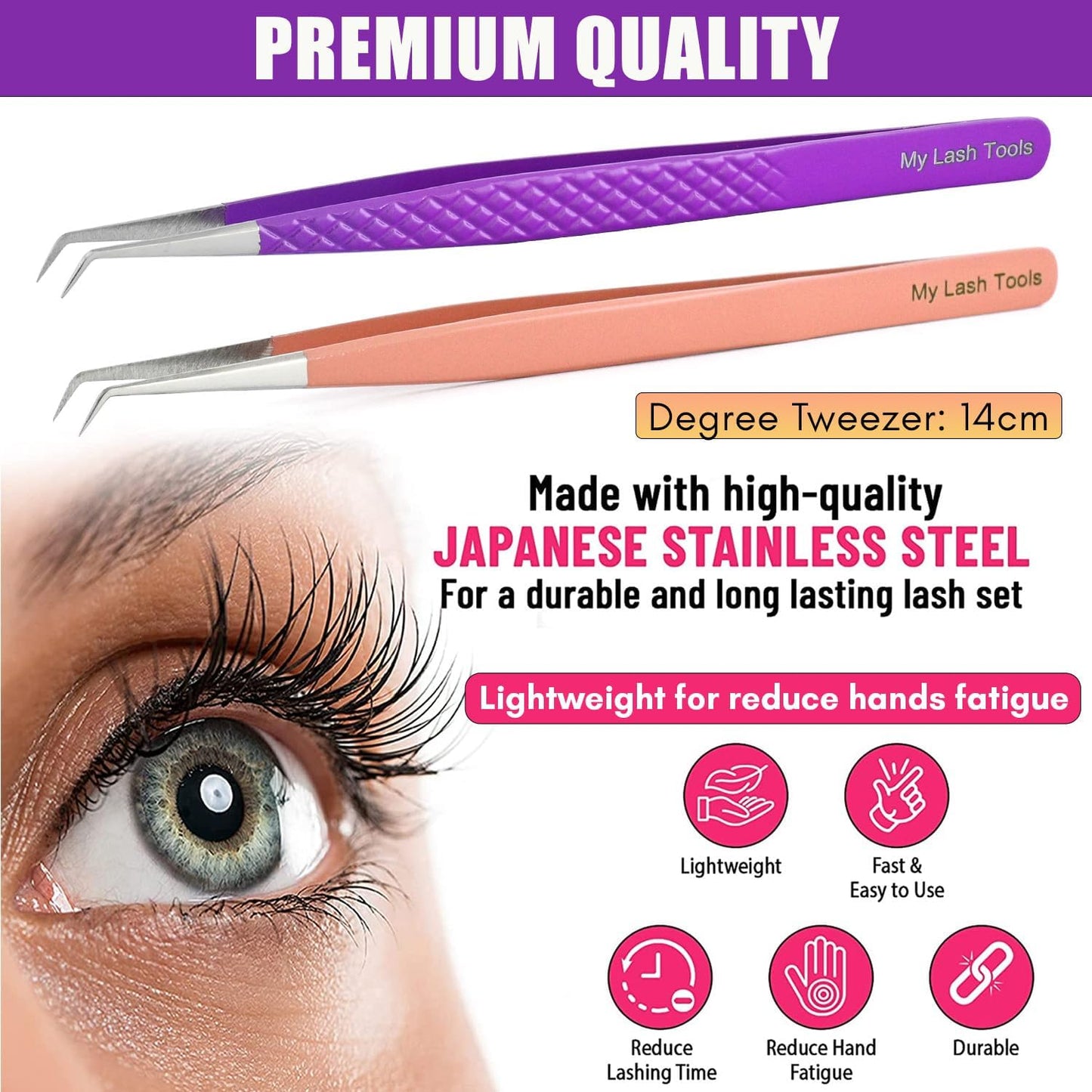 2pcs Curved Isolation Tweezers for Eyelash Extensions – 14cm Stainless Steel, Best for Individual Isolation & Classic Lashes