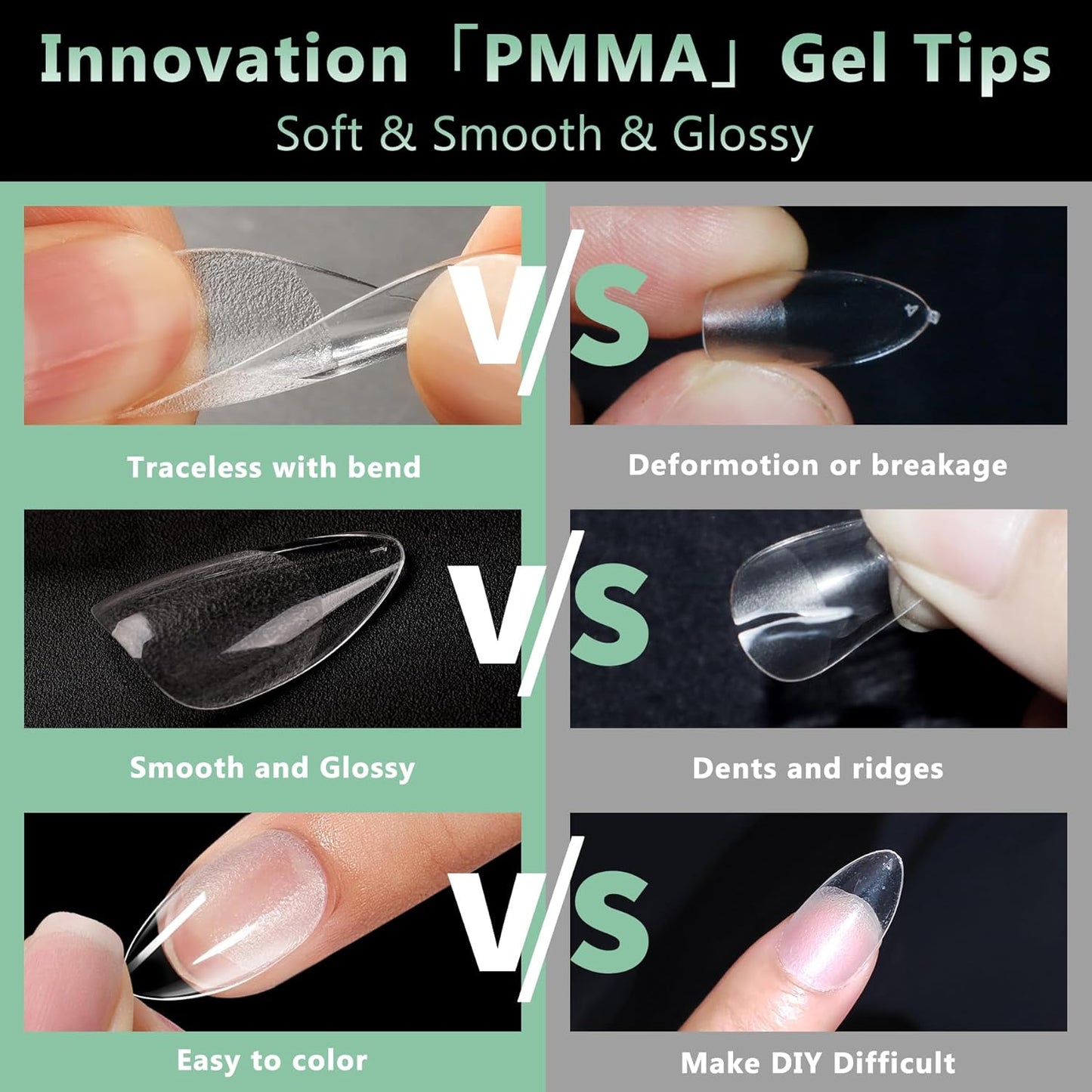 Medium Almond Nail Tips, 216pcs Acrylic Fake Nails Gel Nail Tips Soft, Full Cover Pre-Shaped Matte Clear Press on Nails for Extension, Diy at Home Manicure 12 Sizes