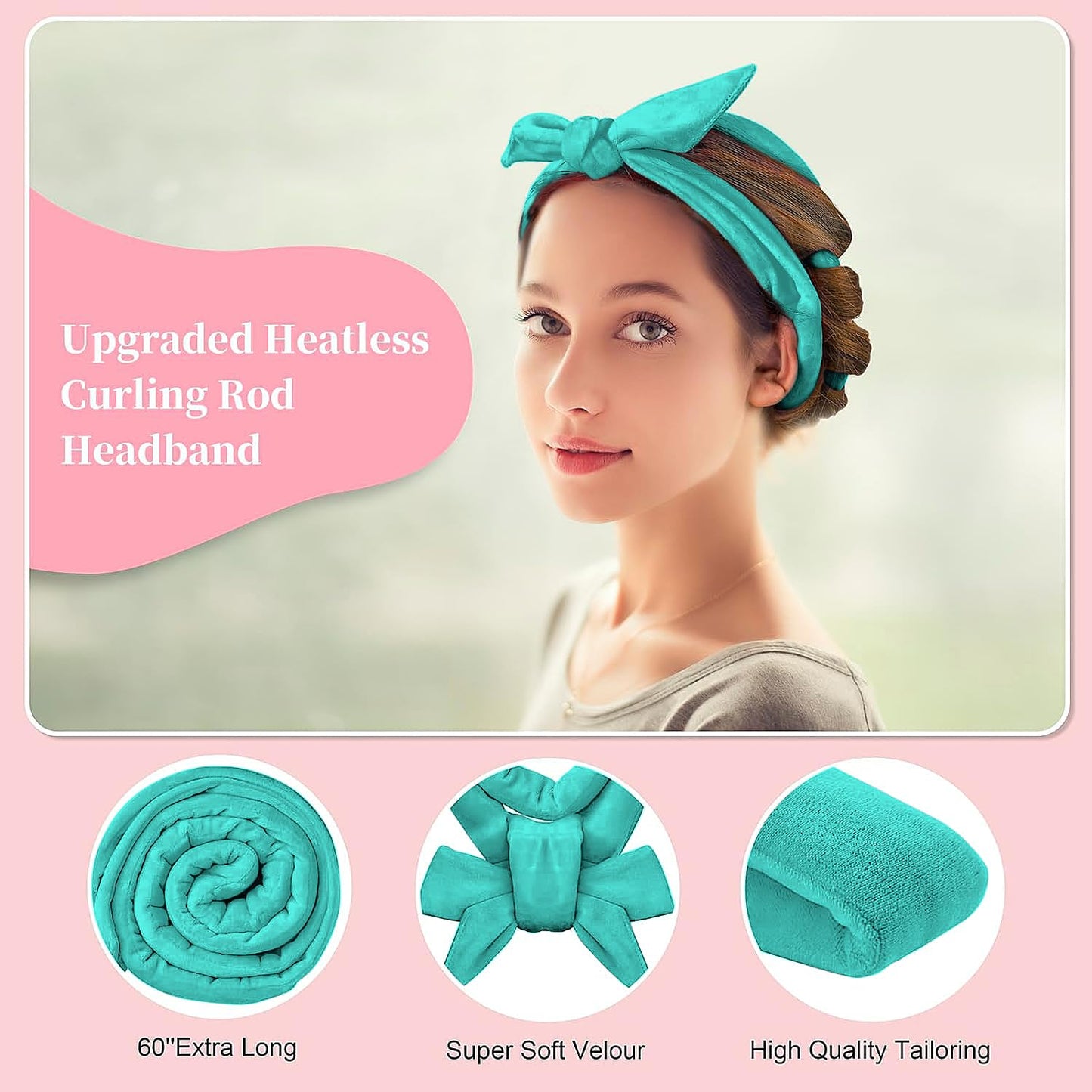 Heatless Curling Rod Headband, Upgraded 60" Extra Long Heatless Curls Headband Soft Hair Curlers to Sleep In Hair Rollers No Heat Curls (Green)