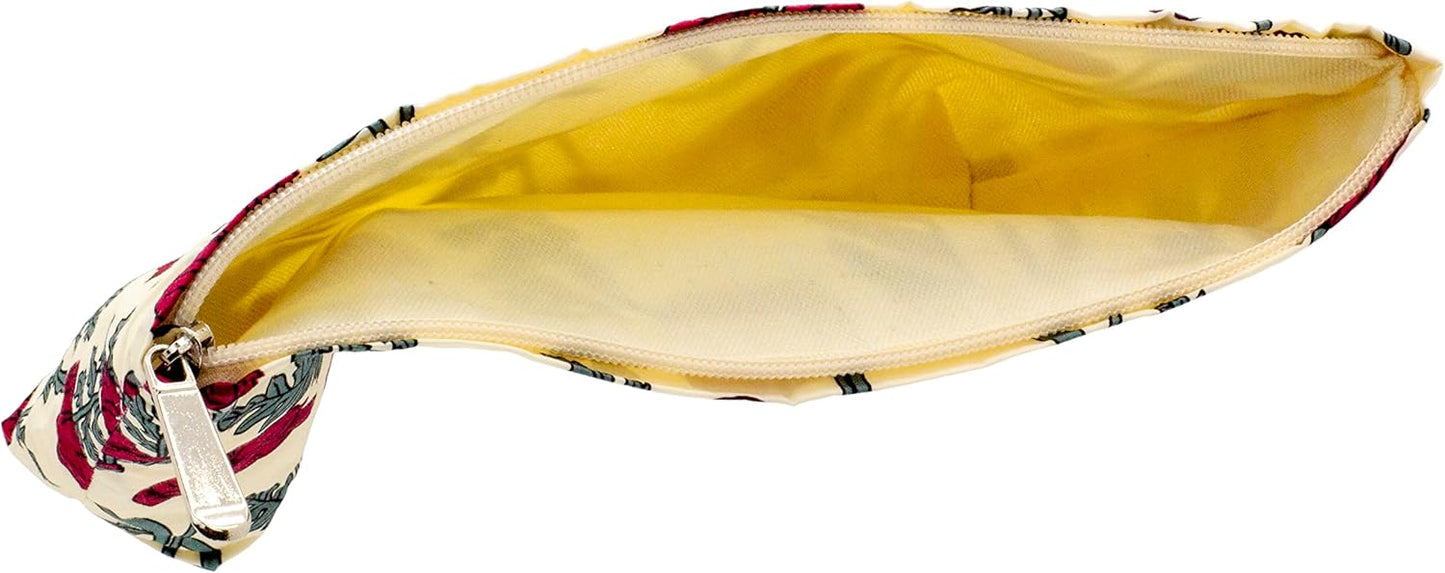 PAZIMIIK Floral Makeup Bag Large Cotton Zipper Pouch for Purse Travel Canvas Make Up Organizer for Women Cosmetic,Poppy Beige