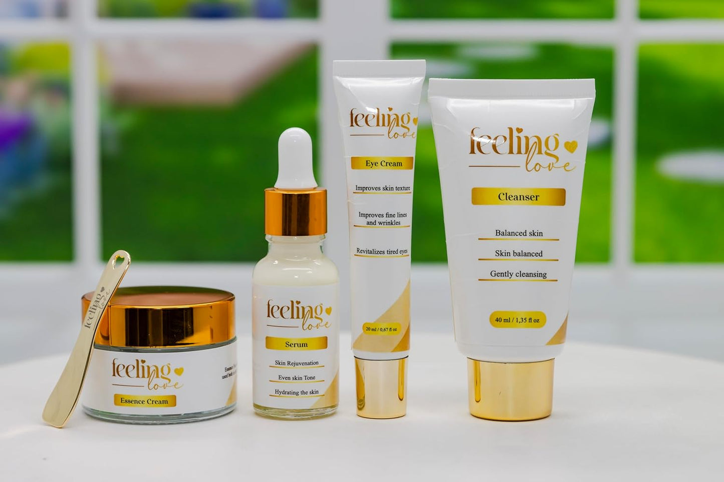 Introducing our exclusive Skincare Set: Cleanser, Serum, Essence Cream, and Eye Cream - Experience the Ultimate 4-Step Natural Beauty Routine for Achieving Radiant, Glowing Skin.