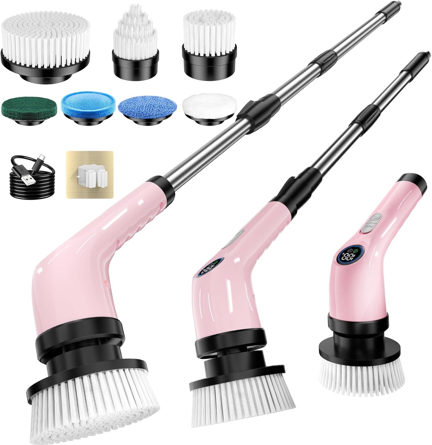 Electric Spin Scrubber Upgraded Battery with Extra-Long Runtime, IPX7 Waterproof Power Cleaner with 7 Brush Heads, 2 Speeds Adjustable Long Handle for Bathroom, Floor, Shower, Tile & Kitchen Cleaning