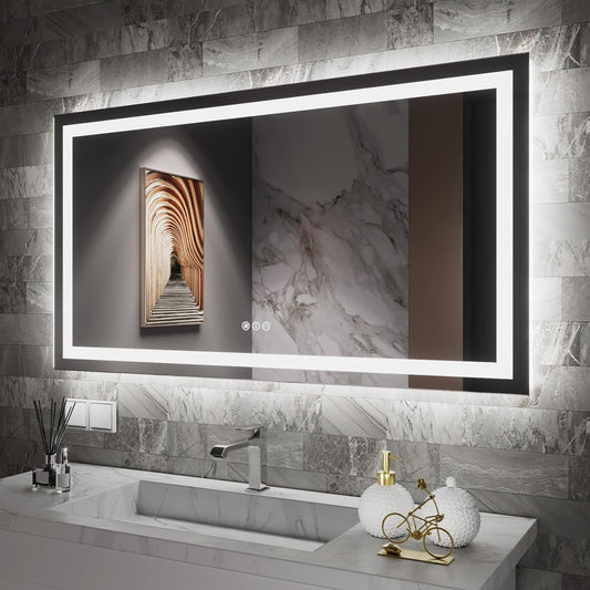 Amorho LED Bathroom Mirror 65" X36" with Front and Backlight, Stepless Dimmable Wall Mirrors with Anti-Fog, Shatter-Proof, Memory, 3 Colors, Double LED Vanity Mirror