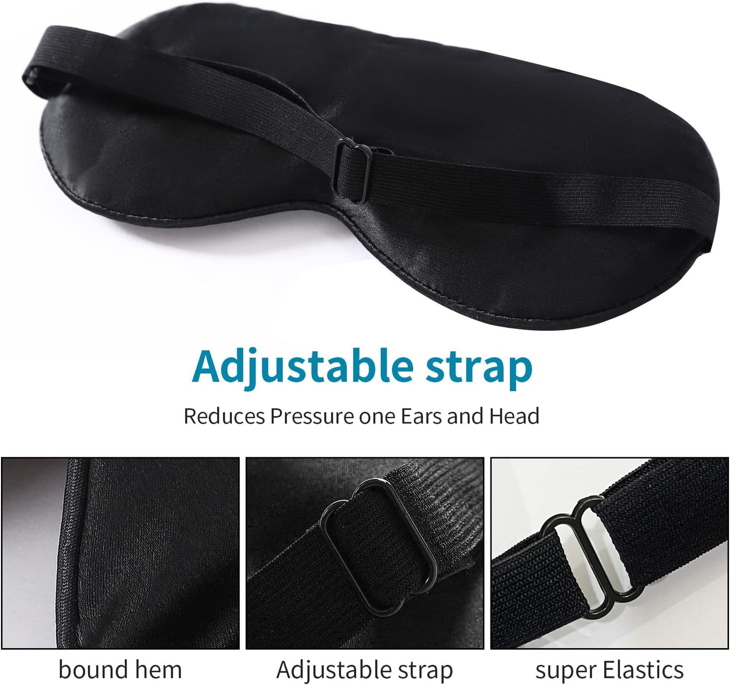 2-Pack 100% Real Natural Silk Eye Mask, Silk Sleeping Mask, Shade Puffy Eye Gift with Adjustable Straps, Sleep Eye Mask, SHJINJU Eye Mask Shade (Black and Light Pink)