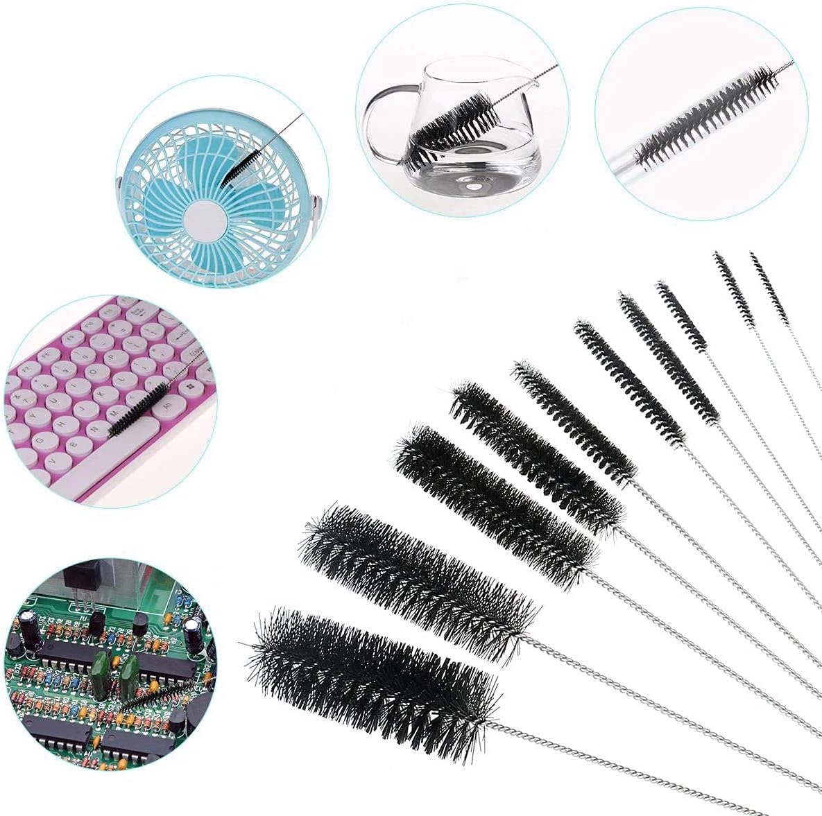 Straw Cleaner Brush Extra Long 12 inch, 10 PCS Straw Cleaner Brush Bristles Diameter (4+8+10+12+16mm) for Cleaning Straws, Pipe, Sippy Cup and Bottle