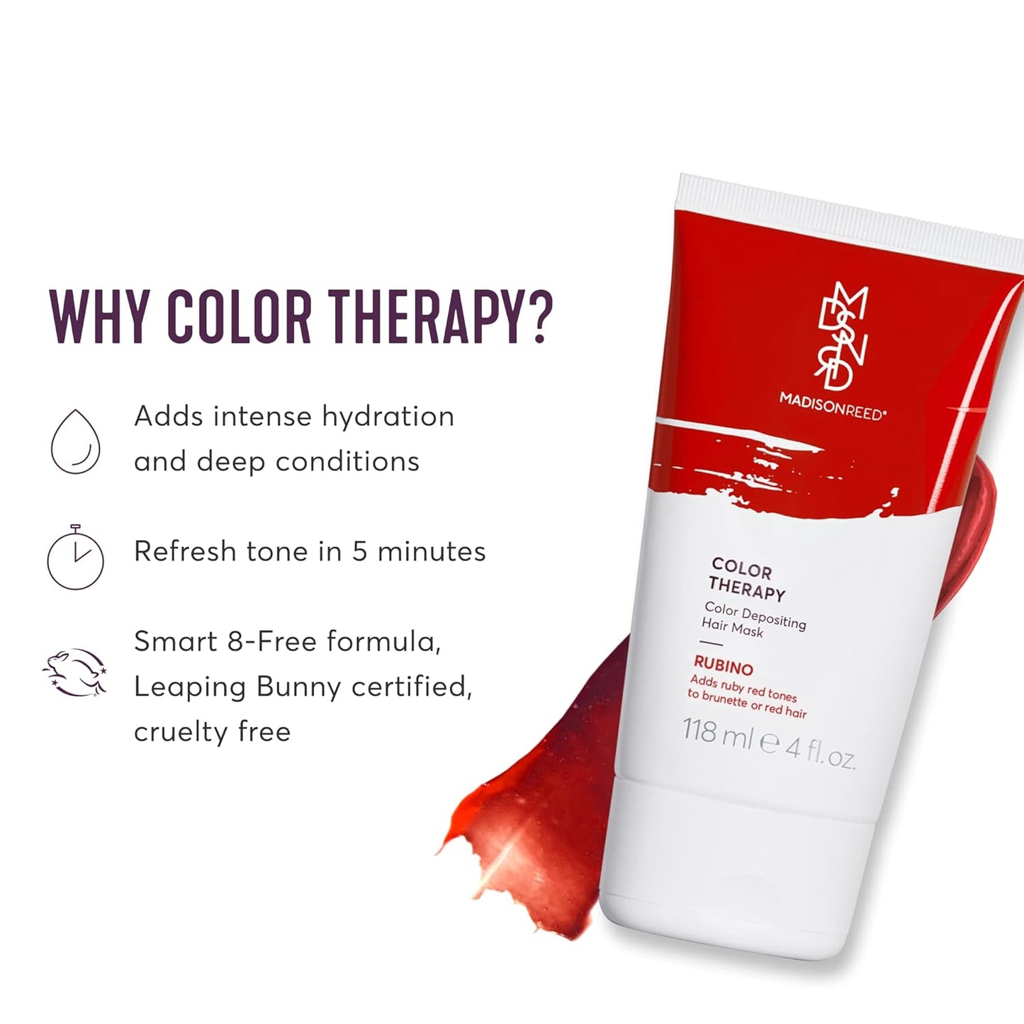 Madison Reed Color Therapy, Rubino, Color Depositing Hair Mask & Deep Conditioning Treatment, Intensely Hydrating, Refreshes Color & Tone, Keratin & Argan Oil, 4 Fl Oz (118 mL)