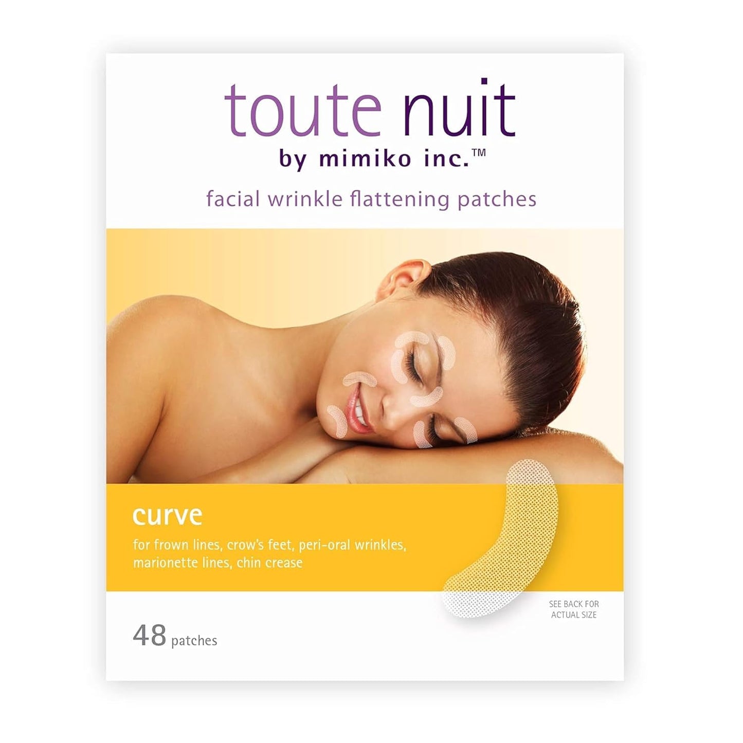 Toute Nuit Wrinkle Patches – Curve – Face Tape for Forehead, Eyes & Lips – Hypoallergenic Anti Wrinkle Patches – 48 Count, Made in USA