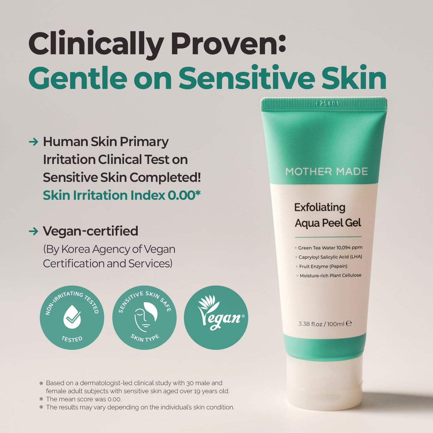 MOTHER MADE LHA Green Tea Exfoliating Aqua Peel Gel, Pore Care, Gentle Facial Exfoliator, Dead Skin Remover, Natural Cellulose for Peeling, Vegan, Korean Skincare, 2 Pack (100ml / 3.38 fl.oz)