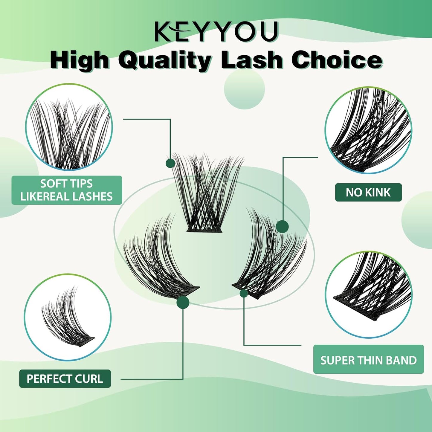 Lash Clusters 96pcs Individual Lashes D Curl 16mm Eyelash Clusters KEYYOU Volume Wispy Lash Extension Soft&Comfortable Easy DIY at Home(Y18,D-16mm)