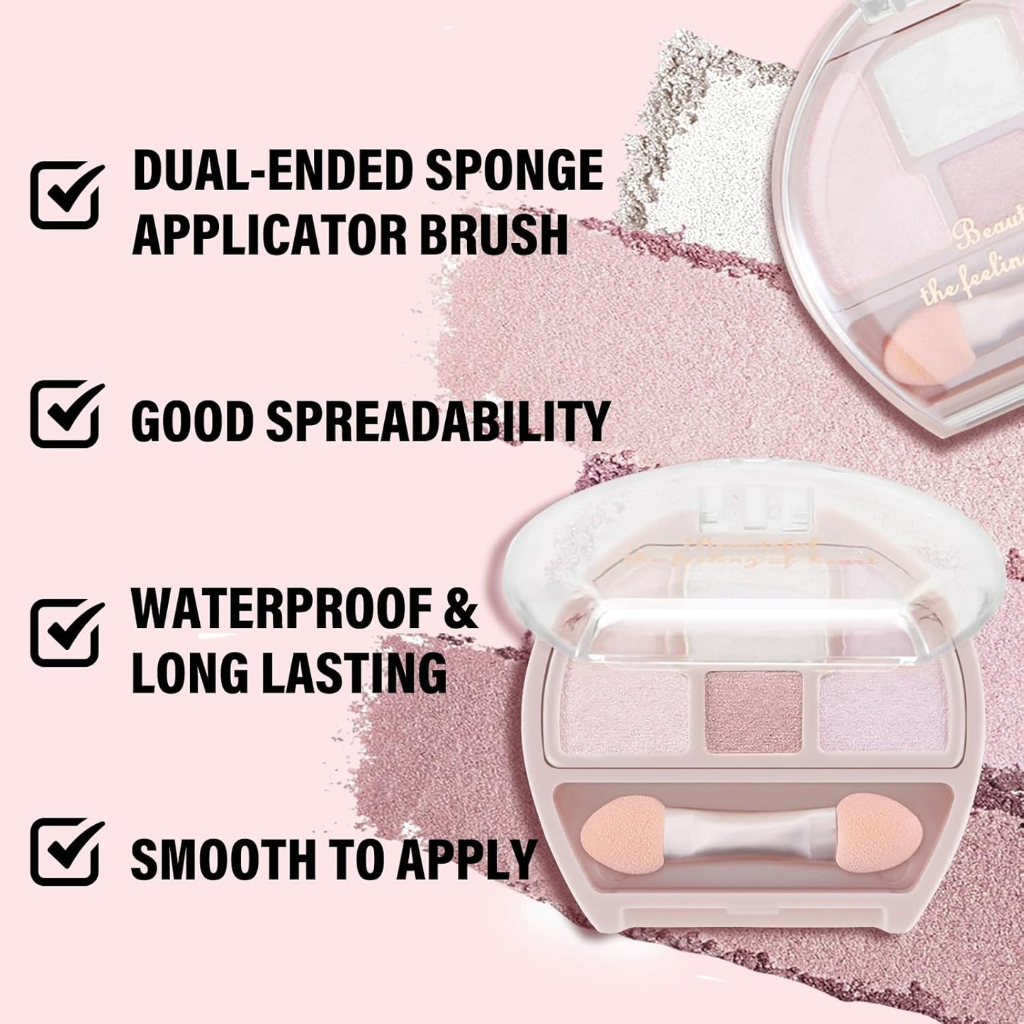 Boobeen 4-Color Makeup Palette, Highly Pigmented Glitter Eyeshadow Contour Palette with Smudger, Multi-purpose Face Makeup Palette for Eye/Face/Highlighter, Creates Shimmer Finishes, Long-lasting