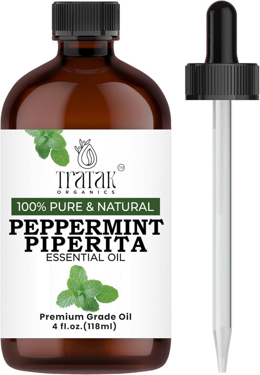 Peppermint Piperita Essential Oil – 4 Fl Oz – 100% Natural Piperita Oil - for Diffuser, Hair Care, Face, Skin Care, Aromatherapy, Scalp and Body Massage, Soap and Candle Making
