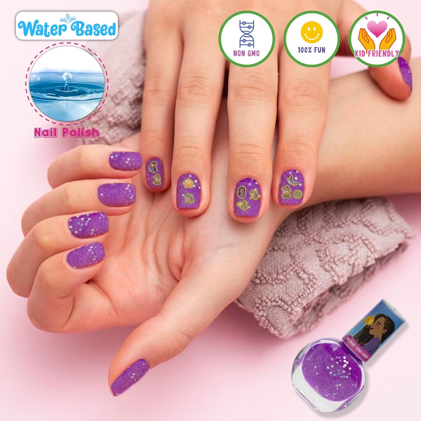 Disney Wish Sparkly Cosmetic Makeup Set for Girls with Lip Gloss Nail Polish Nail Stickers - 11 Pcs | Perfect for Parties Sleepovers Makeovers | Birthday Gift for Girls 3+ by Townley Girl