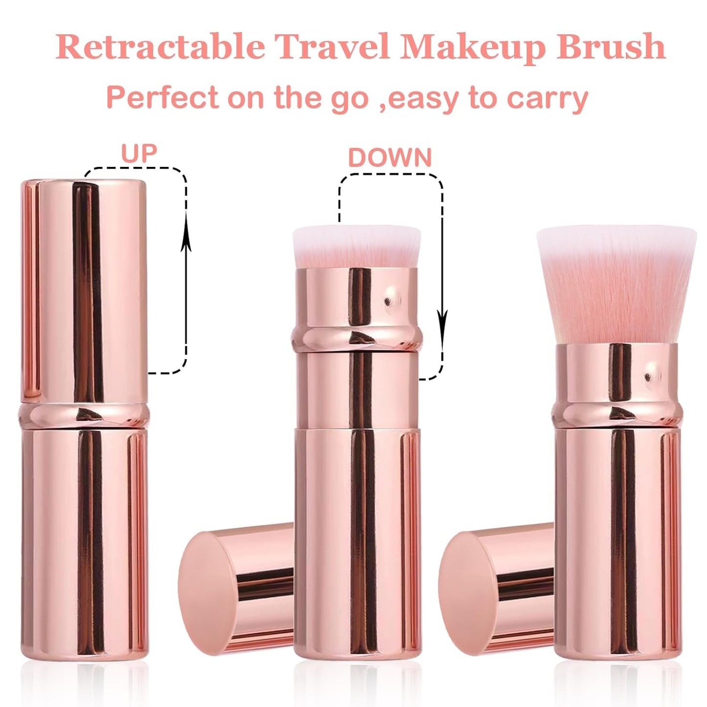 Makeup Brush 2 Pack, Retractable Travel Kabuki Powder Foundation Makeup Brush Face Blush Brushes for Blending Liquid, Blush, Bronzer, Buffing, Sunscreen,Flawless Cosmetics