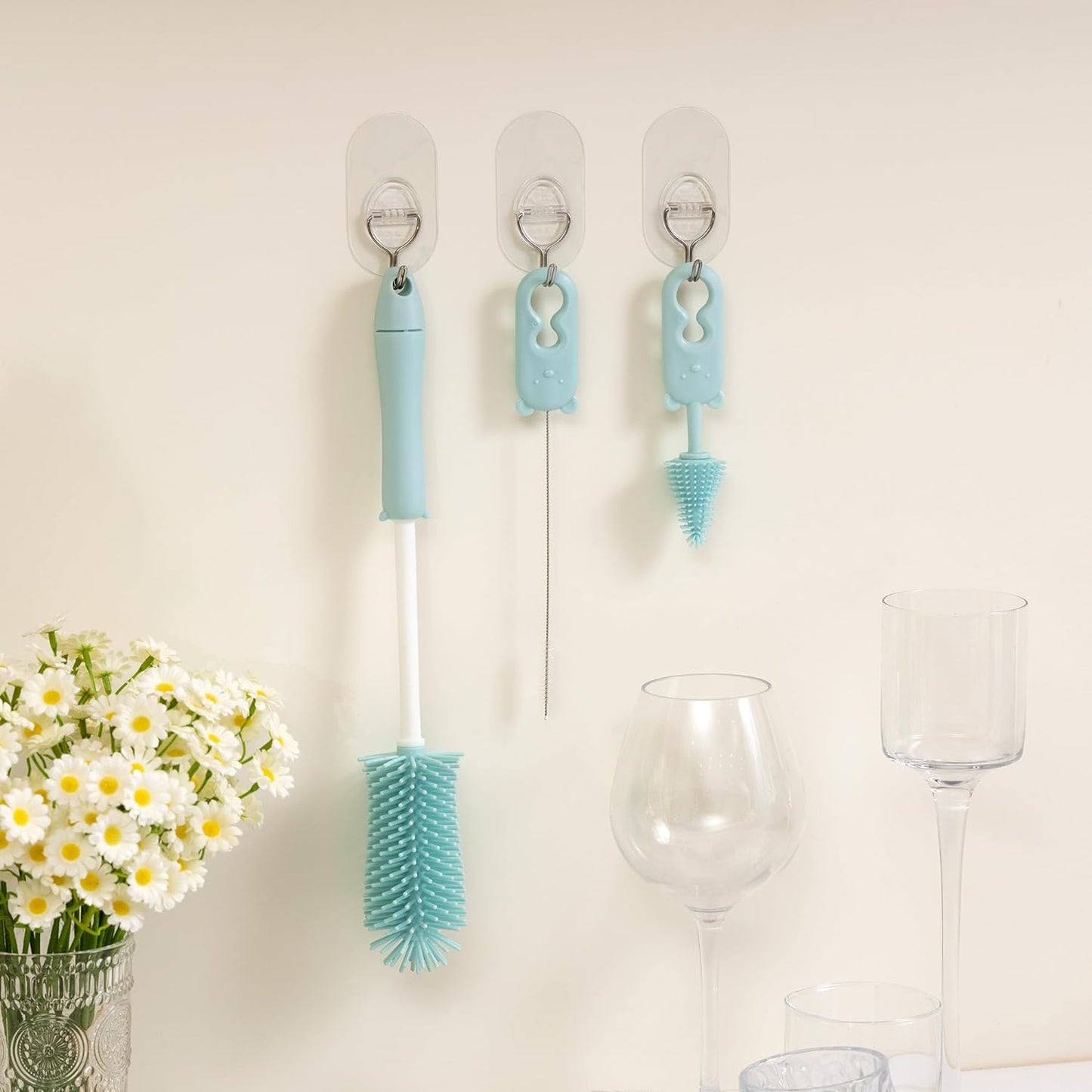 Silicone Bottle Cleaning Brush, 13.4in Long Handle Water Cup Bottles Cleaner for Baby Bottles, Stanley Mug, Sports Bottle, Glass Vase, with a Tiny Cup Lid Gap Cleaning Brush, z Blue