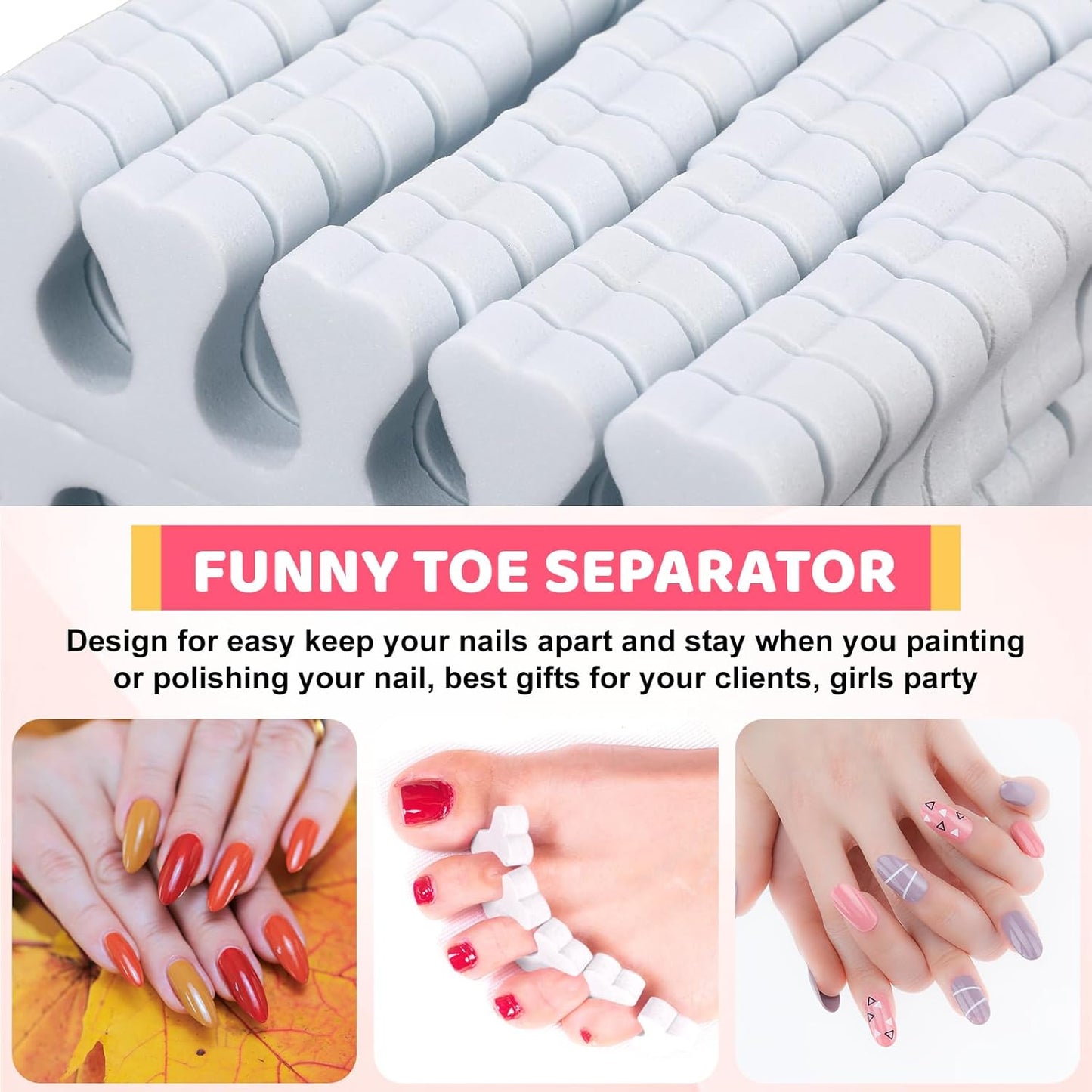 300 Pcs Sponge Toe Separators for Nail Polish Bulk Finger Separators Toe Divider Spacer Pedicure Correct Foot Manicure Coating Gel Painting Soft Pedicure Supplies for Men Women, White