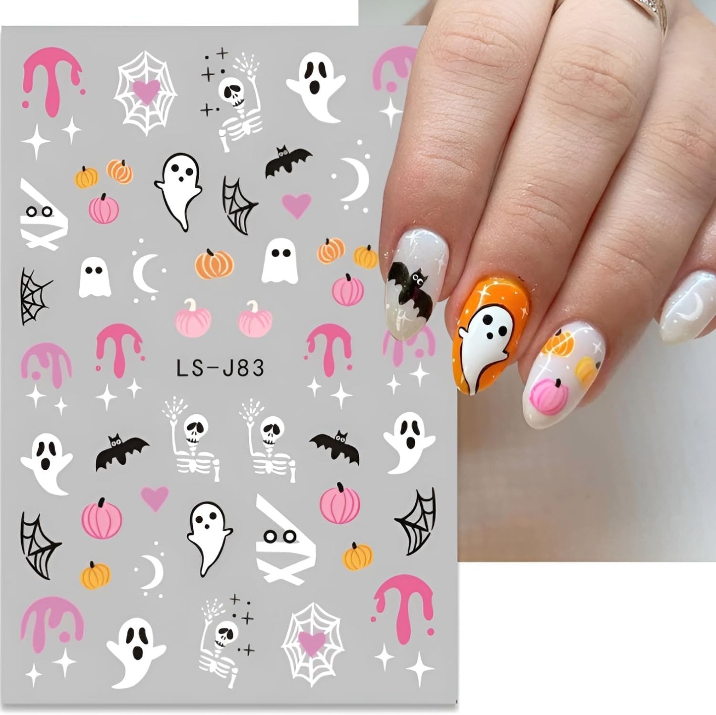 12 Sheets Halloween Nail Stickers for Nail Art 3D Self Adhesive Halloween Nail Decals Cute Ghost Nail Art Stickers Pumpkin Nail Design DIY Manicure Cat Bat Nails Supplies for Women Girls