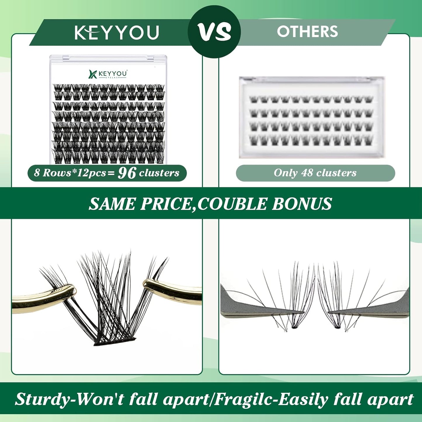 Lash Clusters 96pcs Individual Lashes Y01 D Curl 18mm Cluster Lashes KEYYOU Volume Wispy Lash Extension Soft&Comfortable Easy DIY at Home(Y01,D-18mm)