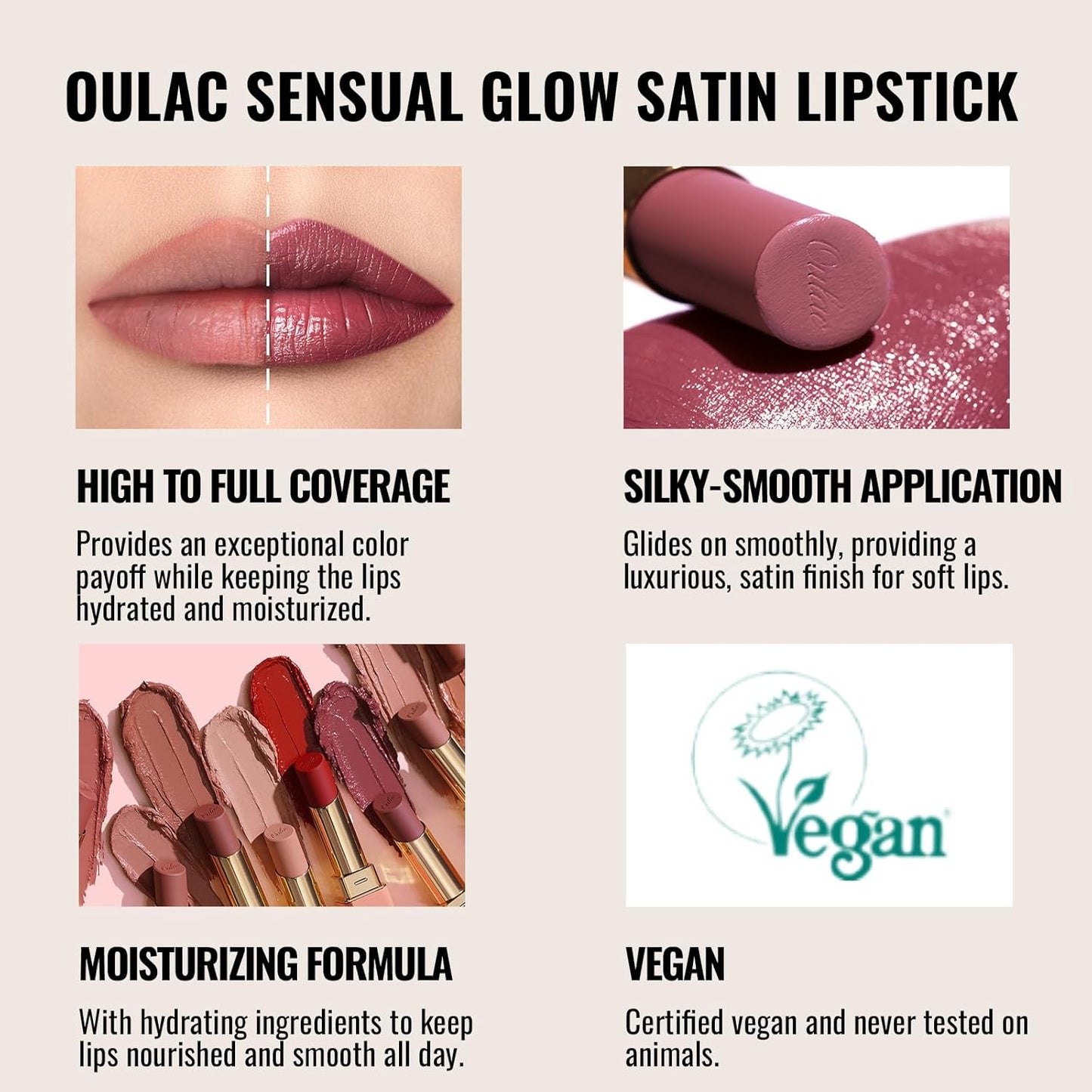 Oulac Plum Lipsticks for Women, Burgundy Matte Lipstick, Full Coverage Lip Color, Satin Matte Finish, Cream Texture, Hydrating, Infused with Hyaluronic Acid, Vegan & Clean Beauty 4g SG08 Bianca
