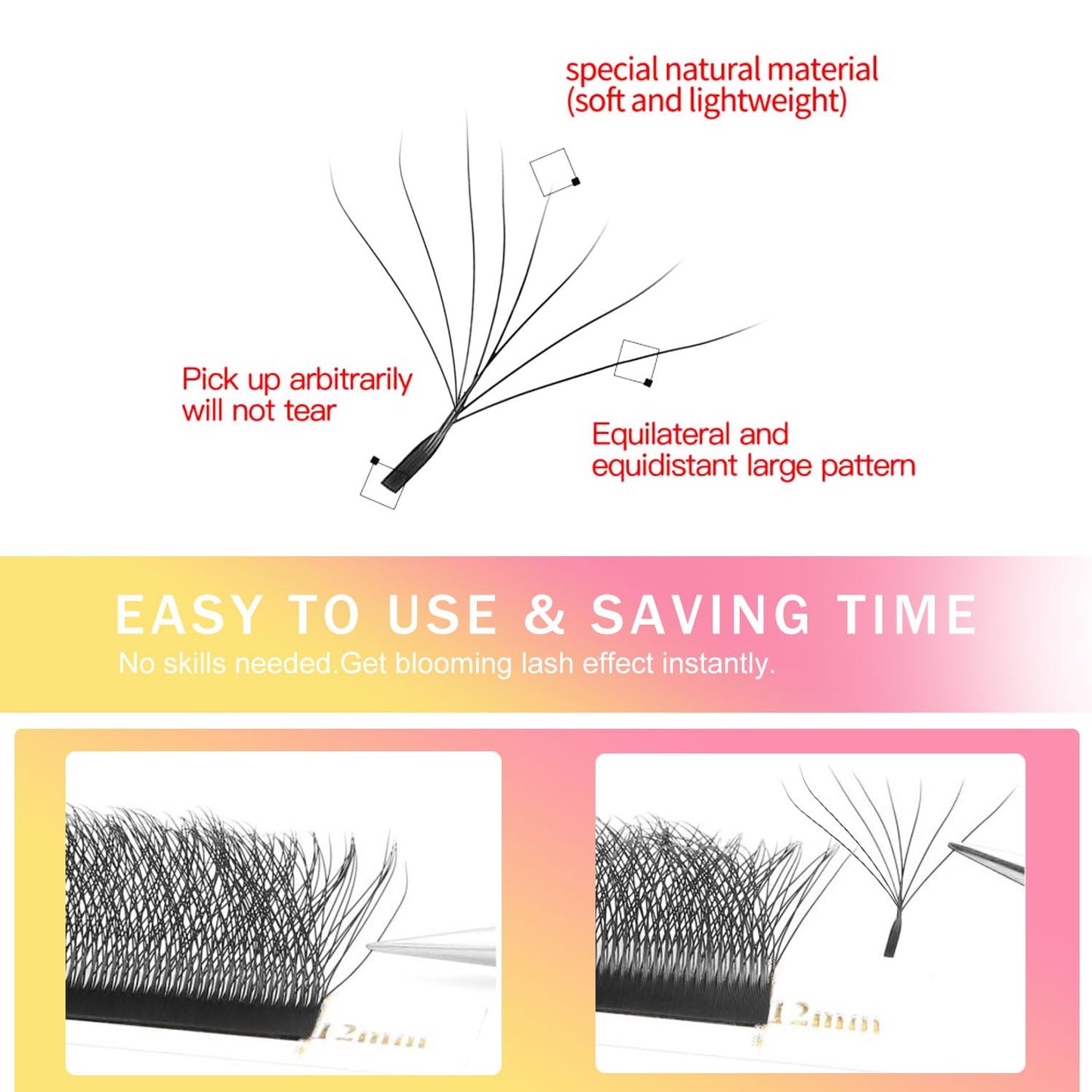 W Lash Extensions Supplies 8D Eyelash Extensions W Shape 0.07mm Thickness C Curl 10mm Premade Fans Easy Fan Lashes Volume Matte Black 12 Rows Crisscross Eye Lashes(W-8D-0.07-C,10mm)